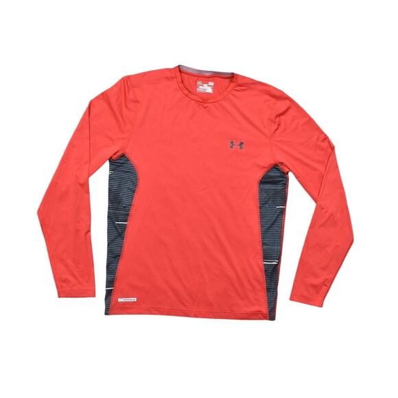 Under Armour Red Polyester T-Shirt L - Fitted Heatgear Compression Gym Run - Picture 1 of 6